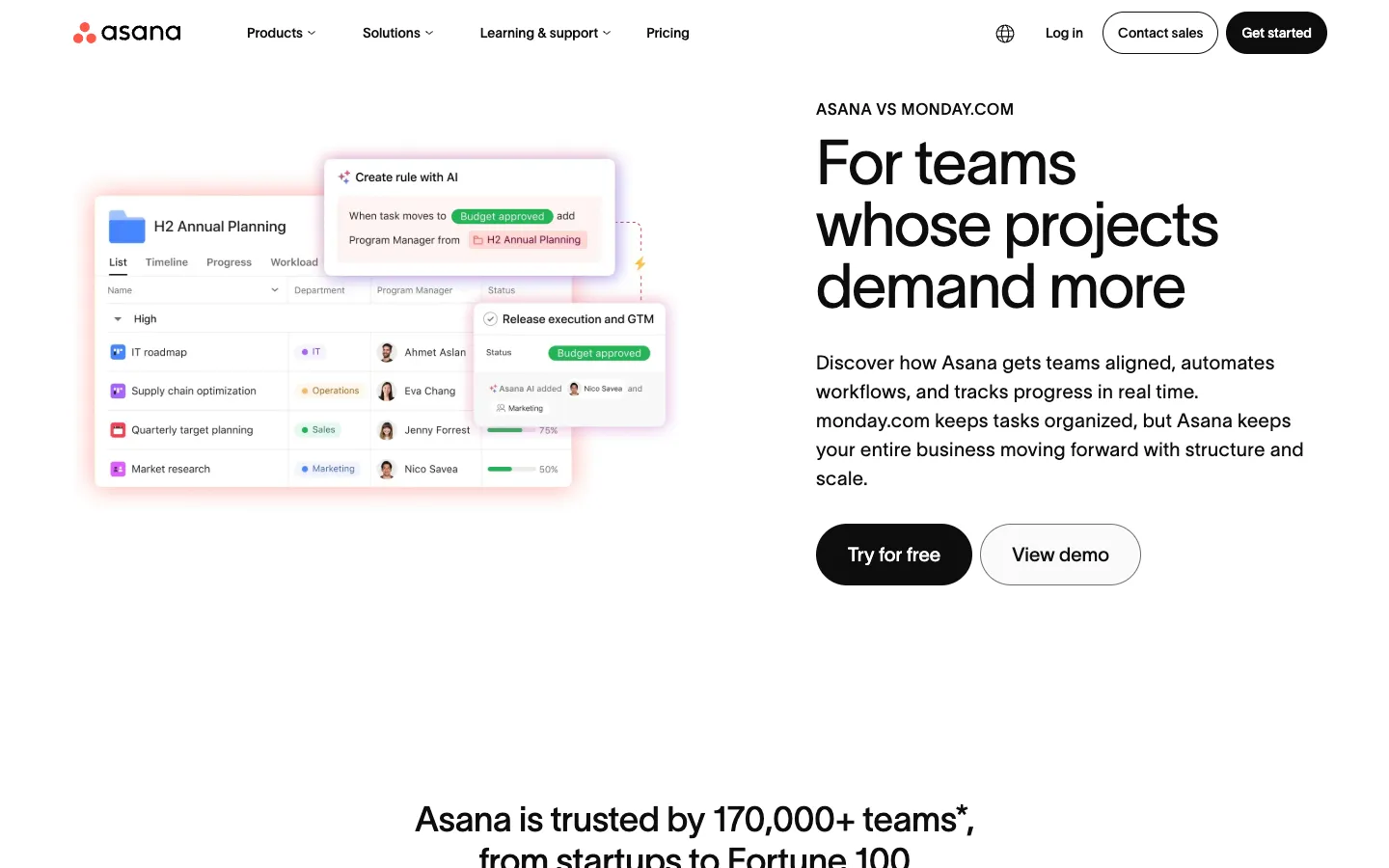 Asana comparison page Asana vs monday.com