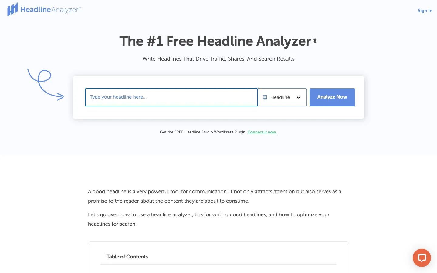 CoSchedule Headline Analyzer page with an input field