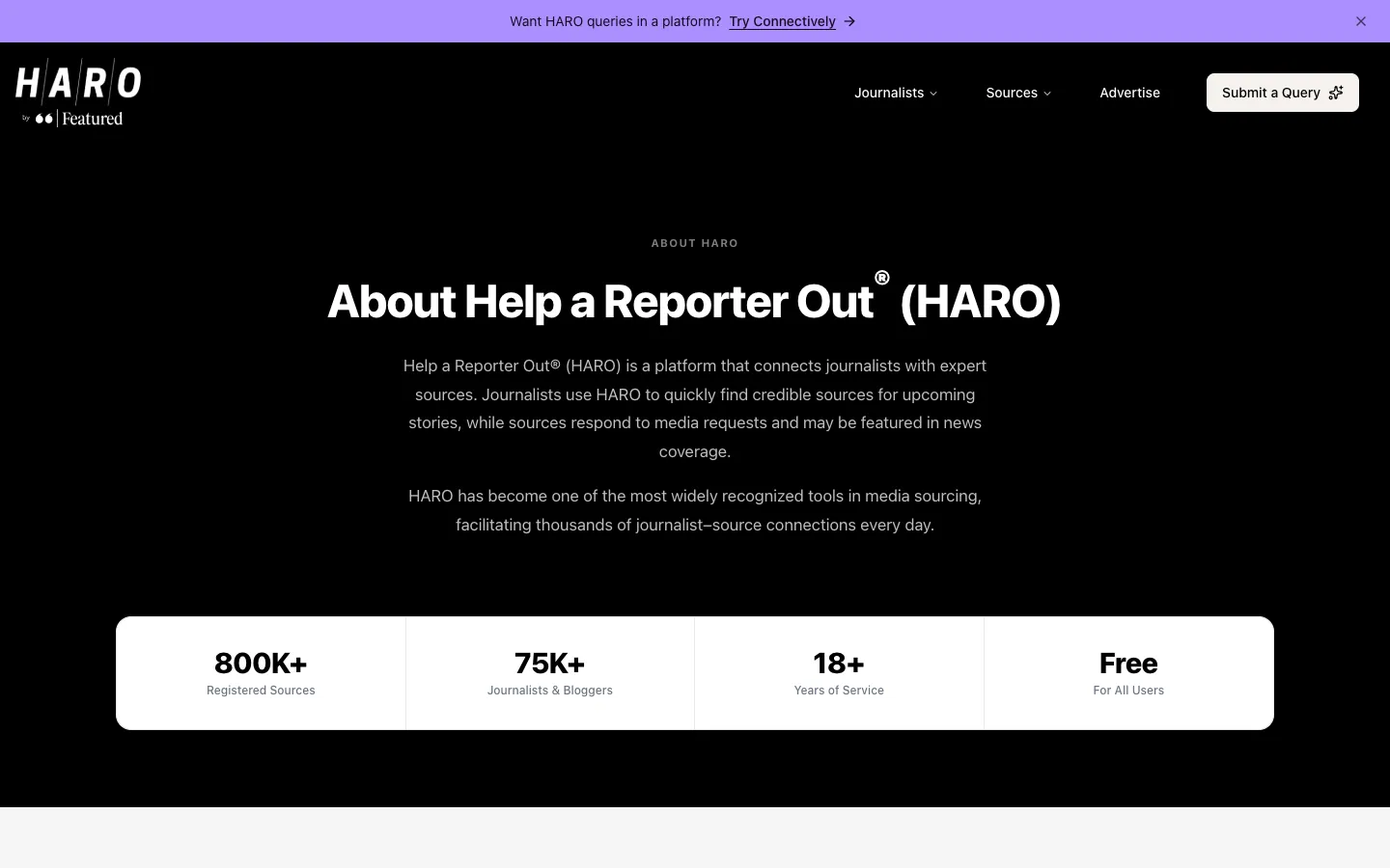 HARO about page, Help a Reporter Out, now part of Featured