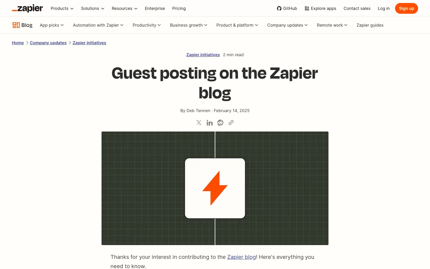 Zapier blog post titled Guest posting on the Zapier blog